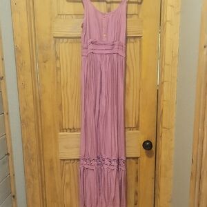 SHEIN Pink Pleated Maxi Sundress for Weddings